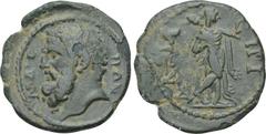 LYDIA. Maeonia. Pseudo-autonomous. Time of Septimius Severus (193-211). Ae. Dama, magistrate. Obv: Head of Herakles left. Rev: EΠI ΔAMA. Omphale walking right, wearing lion skin and holding club over 