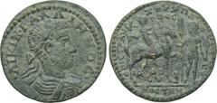 LYDIA. Mostene. Gallienus (253-268). Ae. Obv: • ΛΙΚΙΝ • ΓΑΛΛΙΗΝΟC •. Laureate, draped and cuirassed bust right. Rev: ЄΠI CTP AVP ΣЄVΞIΔOC ΠΛOVTIAΔOV MOCTHN. Radiate deity on horseback right, holding l