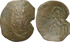 LATIN RULERS OF CONSTANTINOPLE. Billon-Aspron Trachy. Constantinople. Obv: Half-length figure of St. Nicholas facing. Rev: St. John Baptist standing facing, holding patriarchal cross. LBC 86. Conditio