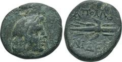 LYDIA. Apollonis. Ae (2nd-1st century BC). Obv: Head of Herakles right, wearing lion skin. Rev: AΠOΛΛΩNIΔEΩN. Thunderbolt. BMC 4; SNG München 33. Condition: Very fine. Weight: 4.08 g. Diameter: 16 mm.