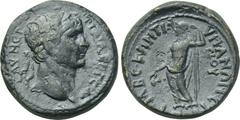 LYDIA. Hyrcanis. Trajan (98-117). Ae. Kyintianos, magistrate. Obv: [...] AV NЄP TPAIANOC [...]. Laureate head right. Rev: VPKANΩN CTP[...]M B C KVINTIANOV. Figure standing left, holding scepter and pu