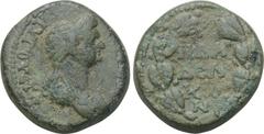 LYDIA. Philadelphia. Domitia (Augusta, 82-96). Ae. Obv: ΔOMITIA AYΓΟΥCΤΑ. Draped bust right. Rev: ΦΙΛΑ / ΔΕΛ / ΦЄW / Ν. Legend in four lines within wreath. RPC 1340; SNG von Aulock 3075; SNG Copenhage