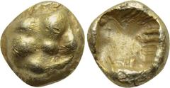 KINGS of LYDIA. Alyattes (Circa 610-560 BC). EL 1/24 Stater. Sardes. Obv: Lion's paw. Rev: Incuse square punch. SNG Kayhan 1016. Condition: Very fine. Weight: 0.60 g. Diameter: 7 mm.