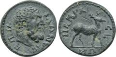 LYDIA. Nacrasa. Pseudo-autonomous. Time of Lucius Verus (161-169). Ae. Obv: EΠΙ ΜΙΛΩΝΟC. Head of Herakles right. Rev: NAKPACE / ΩΝ. Stag advancing right. RPC IV online 1356. Condition: Very fine. Weig
