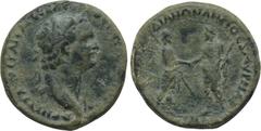 LYDIA. Sardes. Domitian (81-96). Ae. Obv: ΔΟΜΙΤΙΑΝΟC KAICAP CEBACTOC ΓEPMANIKOC. Laureate head right. Rev: ΔΗΜΟC CAPΔΙΑΝΩΝ ΔΗΜΟC ΖMYPNAIΩΝ. Demos of Sardes standing right, clasping hands with demos of