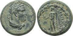 LYDIA. Sardes. Ae (2nd-1st centuries BC). Obv: Laureate head of Herakles right, lion's skin tied around neck. Rev: ΣAPΔIANΩN. Apollo standing left, holding raven. BMC 22 ff. Condition: Very fine. Weig
