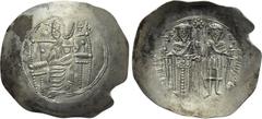 EMPIRE OF NICAEA. Theodore I Comnenus-Lascaris (1208-1222). Electrum Aspron Trachy. Magnesia. Obv: IC - XC. Christ Pantokrator seated facing on throne. Rev: ΘЄΟΔWPOC ΔЄCΠOT O ΘЄΟΔWΡΟC. Theodore and St