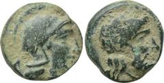 ACHAEMENID EMPIRE. Tissaphernes (Satrap of Lydia, 413-408 and 400-395 BC). Ae. Sardeis (?). Obv: Helmeted head of Athena right. Rev: ΤΙΣΣΑΦΕΡΝΟΥ. Portrait of Tissaphernes right. Winzer 6.1. Condition: