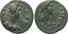 LYDIA. Gordus Julia. Pseudo-autonomous. Ae (2nd-3rd centuries BC). Obv: ΘΕΟΝ CYNKΛHTOC. Laureate and draped bust of Senatus right. Rev: ΓΟΡΔΟC. Draped bust of Tyche right, wearing mural crown. BMC -; 