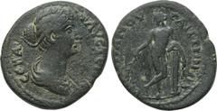 LYDIA. Saitta. Faustina II (Augusta, 147-176 AD). Ae. Titianos, archon for the first time. Obv: ΦΑΥCTEINA CEBAC. Draped bust right. Rev: EΠΙ ΤΙΤΙΑΝΟΥ CΑΙΤΤΗΝΩΝ. Apollo standing left, holding branch an