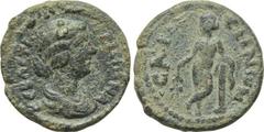 LYDIA. Saitta. Crispina (Augusta, 178-182). Ae. Obv: KPICΠINA CEBACTH. Draped bust right. Rev: CAΛΗΝΩΝ. Apollo standing left, holding branch and leaning on column. SNG von Aulock 3096; SNG Copenhagen 