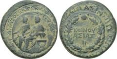 LYDIA. Sardes. Germanicus, with Drusus (Caesar, 4 BC-AD 19). Ae (Restruck circa AD 28/9). Asinius Pollio, proconsul. Obv: ΔPOYΣOΣ KAI ΓEPMANIKOΣ NEIOI ΘEOI ΦIΛAΔEΛΦOI. Drusus and Germanicus seated lef
