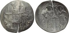MICHAEL VIII PALAEOLOGUS (1261-1282). Silver Trachy. Constantinople. Obv: Empty throne on which rest the Gospels, a cross bearing the crown of thorns; to left, a lance; to right, a sponge on a reed; b