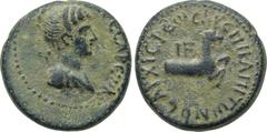 LYDIA. Hierocaesaraea. Pseudo-autonomous. Time of Nero (54-68). Ae. Obv: IEPOKAICAPEWN. Draped bust of Artemis right, bow and quiver over shoulder. Rev: EΠΙ ΚΑΠΙΤWΝOC ΑΡΞΙΕΡΕWC / IE. Forepart of stag 