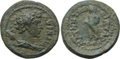 LYDIA. Magnesia ad Sipylum. Marcus Aurelius (Caesar, 139-161). Ae. Obv: ΑVΡΗΛΙΟС ΚΑΙ. Bareheaded and draped bust right. Rev: ΜΑΓΝΗΤΩΝ СΙΠVΛΟV. Infant (Pluto?) standing left, holding fruit in folds of 