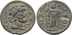 LYDIA. Magnesia ad Sipylum. Pseudo-autonomous. Ae (2nd-3rd centuries AD). Obv: CIΠVΛOC. Head of Sipylos right. Rev: MAΓNHTΩN. Asklepios standing facing, head left, holding serpent-entwined staff. SNG 