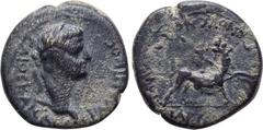 LYDIA. Philadelphia. Caligula (37-41). Ae. Artemon Hermogenous, magistrate. Obv: ΓΑΙΟC ΚΑΙCΑΡ ΓЄΡΜΑΝΙΚΟC. Laureate head right. Rev: ΑΡΤЄΜΩΝ ЄΡΜΟΓЄΝΟΥC ΝЄΟΚΑΙCΑΡЄΩΝ. Panther advancing right, head left,