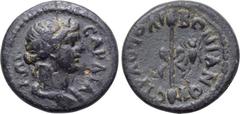LYDIA. Sardis. Pseudo-autonomous. Time of Trajan (98-117). Ae. L. Julius Libonianus, strategos . Obv: CAPΔIANΩN. Draped bust of Dionysus right, wearing ivy wreath. Rev: CTP ΛO IO ΛIBΩNIANOV. Filleted 