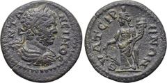 LYDIA. Thyateira. Caracalla (197-217). Ae. Obv: ANTΩNЄINOC. Laureate, draped and cuirassed bust right. Rev: ΘVATЄIPЄNΩN. Tyche standing left, holding rudder and cornucopia. SNG von Aulock 3228; SNG Co