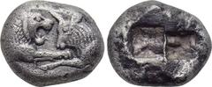 KINGS OF LYDIA. Kroisos (Circa 564/53-550/39 BC). Stater. Sardes. Obv: Confronted foreparts of lion right and bull left. Rev: Two incuse square punches. Traité I 407; SNG Kayhan 1018. Condition: Very 