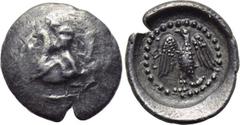 DYNASTS OF LYCIA. Uncertain. Obol (5th century BC). Obv: Uncertain design. Rev: Eagle standing facing, head left, with wings spread; diskeles to left. Falghera -; Traité II -. Condition: Very fine. We