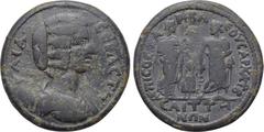 LYDIA. Saitta. Julia Domna (Augusta, 193-217). Ae. Sospitus Charikleus, archon . Obv: IOVΛIA CЄBACTH. Draped bust right. Rev: ЄΠΙ CΟC ΧΑΡΙΚΛЄΟV ΑΡΧ Α ΤΟ Β / CΑΙΤΤΗΝΩΝ. Hygieia standing right, holding 