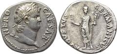 NERO (54-68). Denarius. Rome. Obv: NERO CAESAR. Laureate head right. Rev: AVGVSTVS GERMANICVS. The Colossus of Nero: facing statue of Nero as Sol, with branch and crowning Victory on globe. RIC² 47. C
