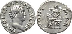OTHO (69). Denarius. Rome. Obv: IMP OTHO CAESAR AVG TR P. Bare head right. Rev: PONT MAX. Vesta seated left, holding patera and sceptre. RIC 24. Condition: Near extremely fine. Weight: 3.49 g. Diamete