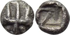 ASIA MINOR. Uncertain. Hemiobol (5th century BC). Obv: Stylized head of lion facing. Rev: Incuse punch. Rosen 395 var. (Diobol); Klein 232 var. (Diobol). Condition: Very fine. Weight: 0.13 g. Diameter