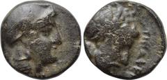 ACHAEMENID EMPIRE. Tissaphernes (Satrap of Lydia, 413-408 and 400-395 BC). Ae. Uncertain mint, possibly Sardeis. Obv: Helmeted head of Athena right. Rev: ΤΙΣΣΑΦΕΡΝΟΥ. Bearded head of Tissaphernes righ