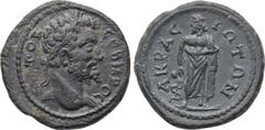 LYDIA. Acrasus. Septimius Severus (193-211). Ae. Obv: AVTOK CЄBHPOC. Laureate head right. Rev: AKPACIΩTΩN. Asklepios standing facing, head right, holding serpent staff. SNG von Aulock 2886; BMC 23. Co