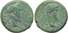 LYDIA. Germe. Titus, with Domitian as Caesar (79-81). Ae. Obv: AYTO T ΓEP KAI. Laureate head of Titus right; grain ear to right. Rev: ΔOMETIANON KAI. Laureate head of Domitian right. RPC II 928. Condi