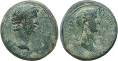 LYDIA. Thyateira. Claudius, with Agrippina II (41-54). Ae. Obv: ΤΙ ΚΛΑΥΔΙΟΣ ΚΑΙΣΑΡ ΣΕΒΑΣΤΟΣ. Bare head of Claudius right. Rev: ΑΓΡΙΠΠΙΝΑΝ / ΣΕΒΑΣΤΗΝ ΘΥΑΤΙΡΗΝΟΙ. Draped bust of Agrippina right. RPC I 2