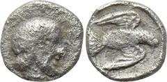 IONIA. Magnesia ad Maeandrum. Archepolis (Circa 459 BC). Tetartemorion. Obv: Diademed head right. Rev: Eagle flying right within square border; all within incuse square. CNG E-334, lot 85; CNG 85, lot