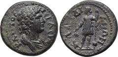 LYDIA. Daldis. Pseudo-autonomous (3rd century AD). Ae. Obv: IЄPA CVNKΛHTOC. Draped bust of the Senate right. Rev: ΔAΛΔIANΩN. Dionysos standing left, holding filleted thyrsus and pouring cantharus; to 