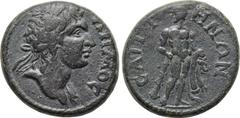 LYDIA. Saitta. Pseudo-autonomous. Time of the Antonines (138-192). Ae. Obv: ΔΗΜOC. Laureate head of Demos right. Rev: СΑΙΤΤΗΝΩN. Hercules standing facing, head left, holding lion skin and club. RPC IV