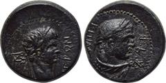 LYDIA. Sardes. Nero (54-68). Ae. Mindios, strategos. Obv: ΝΕΡΩΝ. Laureate head of Nero right; monogram to left. Rev: ΕΠΙ ΜΙΝΔΙΟΥ. Laureate and draped bust of Hercules right; three monograms to right. 