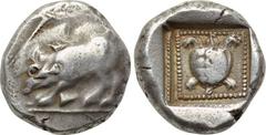 DYNASTS OF LYCIA. Uncertain dynast. Stater (Circa 480-430 BC). Obv: Boar charging left, with head lowered. Rev: Tortoise within incuse square. SNG von Aulock 4071; SNG Copenhagen Supp. 373. Rare Condi