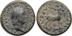 LYDIA. Hierocaesaraea. Vespasian (69-79). Ae. Obv: OYECΠΑCIANOC KAICAP CEBA. Laureate head right. Rev: IEPOKAICAPΕΩΝ. Stag standing right. RPC II 955 corr. (obverse legend / 2 specimens cited). Condit