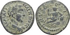 LYDIA. Nysa. Philip II (Caesar, 244-247). Ae. Obv: K MAP I ΦIΛIΠΠOC C. Laureate, draped and cuirassed bust right. Rev: NVCAEΩΝ. River god reclining left, holding reed and resting on inverted vase from