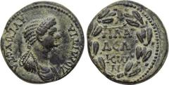 LYDIA. Philadelphia. Domitia (Augusta, 82-96). Ae. Obv: ΔOMITIA AYΓΟΥCΤΑ. Draped bust right. Rev: ΦΙΛΑ / ΔΕΛ / ΦЄW / Ν. Legend in four lines within wreath. RPC II 1340; SNG von Aulock 3075; SNG Copenh