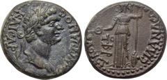 LYDIA. Silandus. Domitian (81-96). Ae. Obv: ΔΟΜΙΤΙΑΝΟC KAICAP. Laureate head right. Rev: CΙΛΑΝΔΕΩΝ ΕΠΙ ΔΕΜΟΦΙΛΟΥ CT / TO BP. Athena standing facing, head left, with phiale, spear and shield. RPC II 13