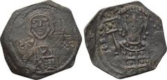 MICHAEL VII DUCAS (1071-1078). Half Follis. Constantinople. Obv: IC - XC. Half length bust of Christ, holding book of gospels; IC - XC beneath cross. Rev: + MIXAIΛ BACIΛ O Δ. Half length bust of Emper