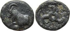 DYNASTS OF LYCIA. Perikles (Circa 380-360 BC). Ae. Obv: Forepart of ibex left. Rev: Triskeles; lycian legend in fields. SNG Keckman II 501; SNG Copenhagen Suppl. 479; SNG von Aulock 4254; BMC 163. Con