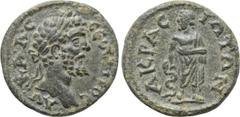 LYDIA. Akrasos. Septimius Severus (193-211). Ae. Obv: AY KA Λ CEΠ CEOYHPOC. Laureate head right. Rev: AKPACIΩTΩN. Asklepios standing facing, head left, holding serpent-entwined staff. SNG von Aulock 2