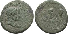 LYDIA. Magnesia ad Sipylum. Augustus (27 BC-AD 14). Ae. Obv: ΜΑΓΝΗΤΕΣ ΑΠΟ ΣΙΠΥΛΟΥ ΣΕΒΑΣΤΟΙ. Jugate heads of Augustus and Livia right. Rev: ΔΙΟΝΥΣΙΟΣ ΔΙΟΝΥΣΙΟΥ ΚΙΛΑΣ ΙΕΡΕΥΣ ΣΕΒΑΣΤΟΥ. Confronted heads o