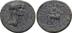 LYDIA. Mostene. Claudius, with Agrippina II (41-54). Ae. Pedanius, magistrate. Obv: TI KΛAYΔION KAICAPA ΘEAN AΓΡIΠΠINAN. Jugate draped busts of Claudius, laureate, and Agrippina right. Rev: EΠI ΠEΔANI