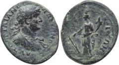 LYDIA. Nacrasa. Hadrian (117-138). Ae. Obv: ΑΥΤΟ ΤΡΑΙΑΝΟС ΑΔΡΙΑΝΟС. Laureate and cuirassed bust right. Rev: ΝΑΚΡΑСΙΤΩΝ. Tyche standing left, holding rudder and cornucopia. RPC III 1805; BMC 17-8. Cond