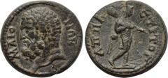 LYDIA. Maeonia. Pseudo-autonomous. Time of Marcus Aurelius (161-180). Ae. Obv: MAIONΩN. Head of Herakles left. Rev: AΠΠAC CTP TO Γ. Herakles advancing right, holding lion skin and club over shoulder. 