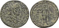 LYDIA. Sardeis. Caracalla (211-217). Ae. Obv: AYT KAI M AYP ANTΩNEINOC. Radiate head right. Rev: CAPΔIANΩN B NЄΩKOPΩN. Zeus Lydios standing facing, head left, holding thunderbolt and sceptre. cf. SNG 